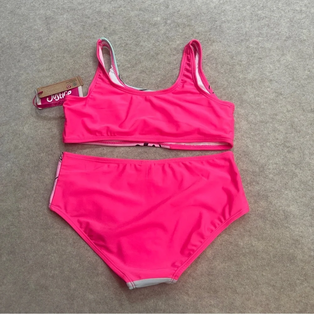 Justice Pink Blue Ringpop Bazooka Gum 2 Piece Swimsuit Girls size L(12/14) New